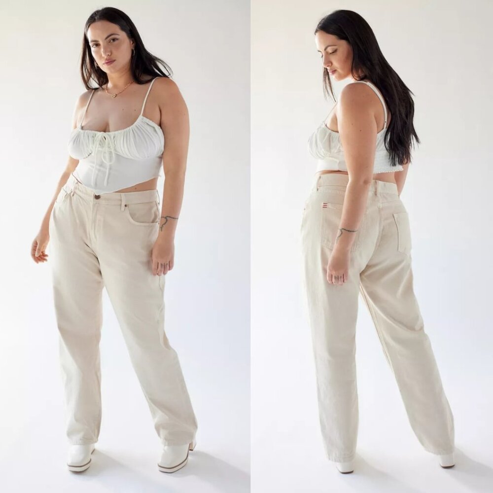 BDG Urban Outfitters Cowgirl Jeans Plus Size 22 Cream Denim 100% Cotton Raw Hem